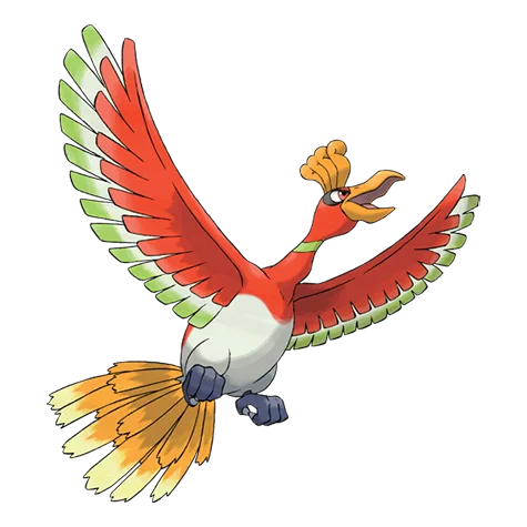 Ho-Oh #250 official artwork - fire/flying type Pokemon